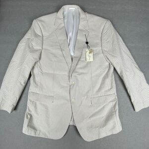 NWT PALM BEACH Seersucker Cotton Sport Coat Tan/White Blazer Jacket 46LG